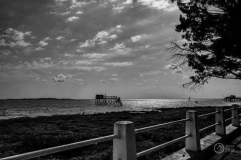 photo en noir et blanc d'un carrelet à Fourras en Charente Maritime