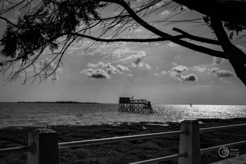 Phot en noir et blanc carrelet à Fourras Charente Maritime